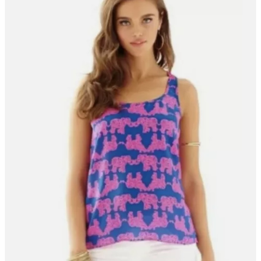 Lilly Pulitzer Silk Elephant Print Sleeveless Top Women's Size Small
